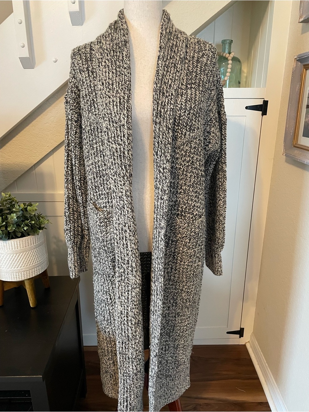 Lucky Brand Chunky Marled Open Front Longline Duster Cardigan S